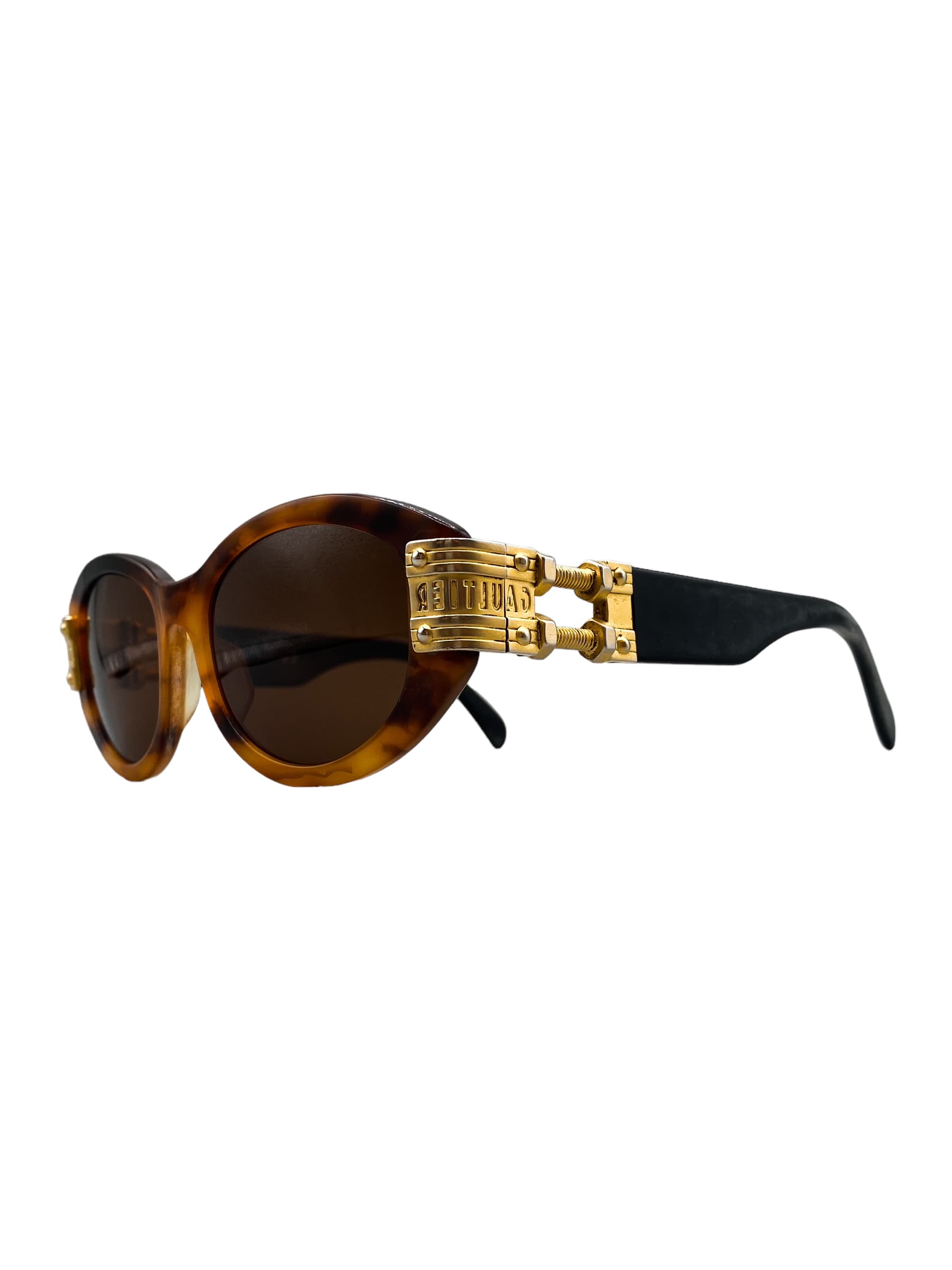 vintage jean paul gaultier sunglasses steampunk tortoise black gold 56 0